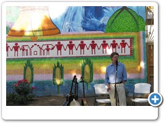 Don Donahue, president of the Charles North Community Association, speaking at the dedication.