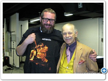Jens Nicolai, the director of the program and Dr. Bob Hieronimus. Dr. Bob brought copies of his books and Jimi Hendrix tshirts for the production company Spiegel TV GmbH there for the interview.